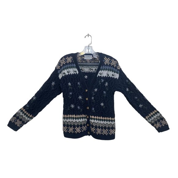Northern Isles Sweaters - Northern Isles Hand Knit Floral Embroidery Cardigan Sweater Small 90s Novelty